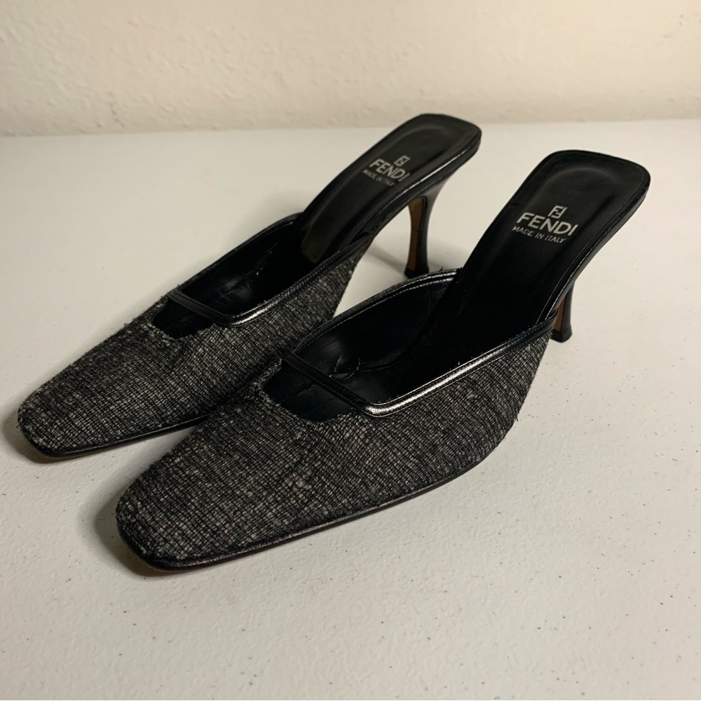 Fendi Vintage Black Fabric Mule Heels